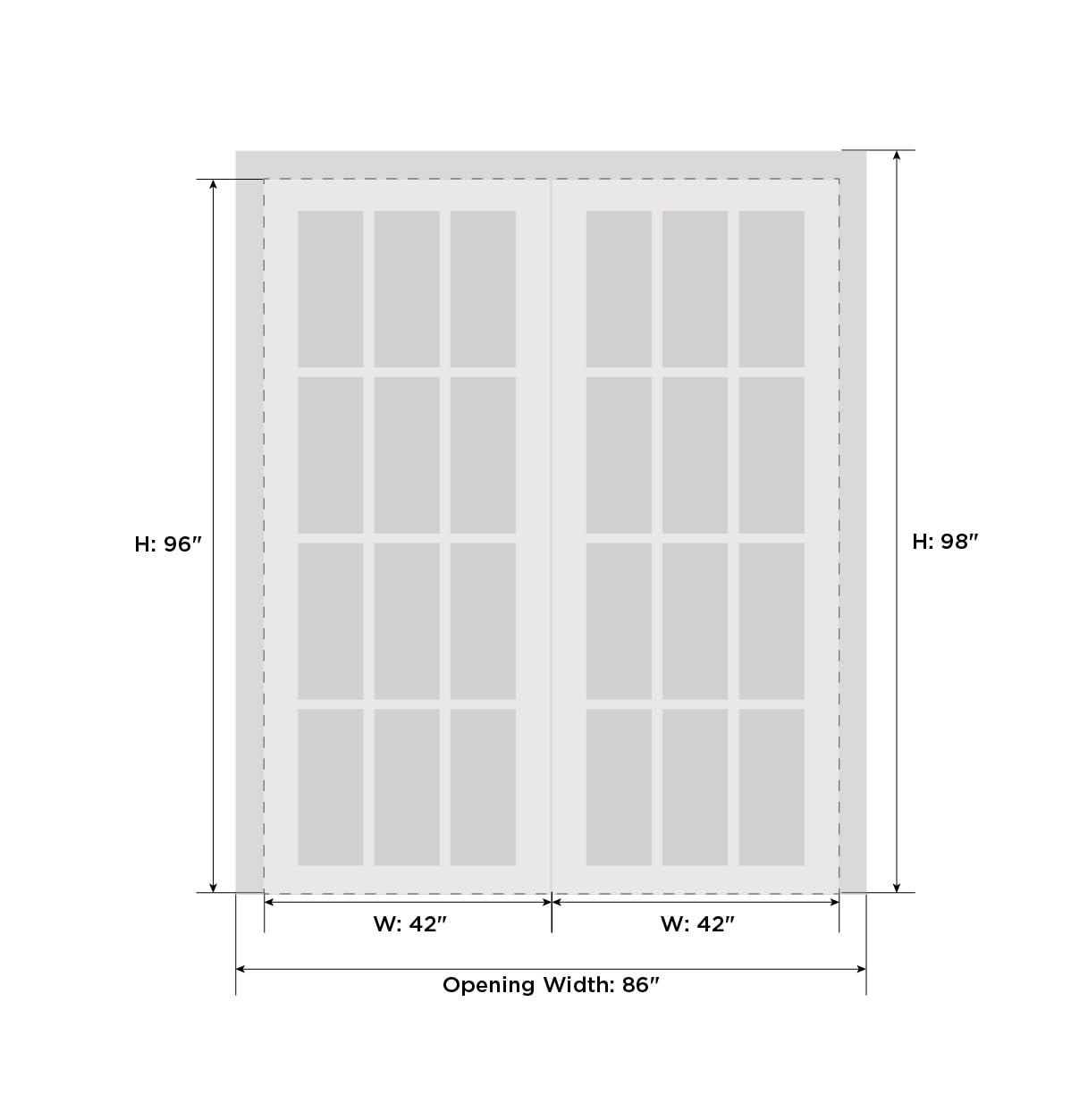 VDOMDOORS Mela 7222 | Double Swing Interior French Doors with Glass with Frosted Glass, MDF, Hardware Included, 84x96, White, Modern