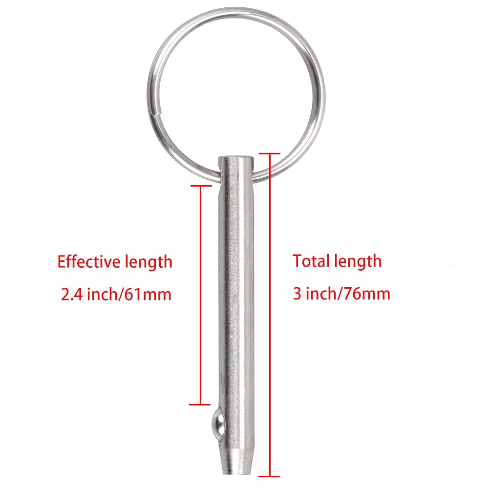 Quick Release Pin Bimini Top Pin Diameter 0.25 Inch, Total Length 3 Inch, Usable Length 2.4 Inch Full 316 Stainless Steel (4 PCS)