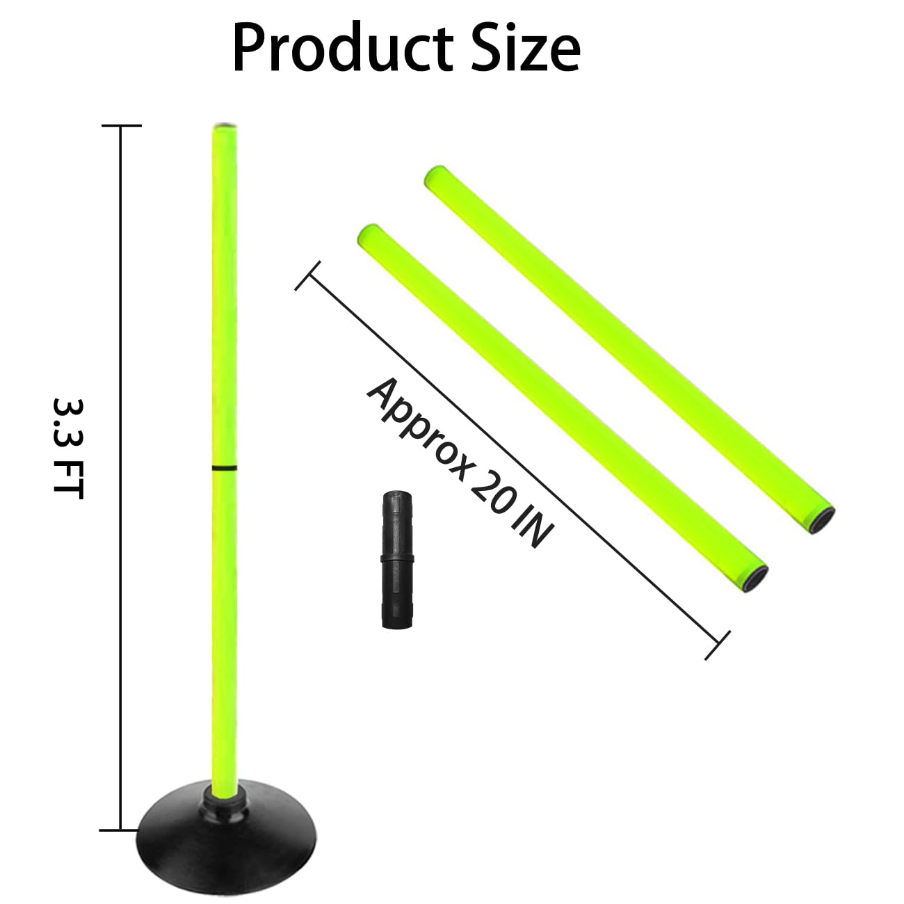 ASENVER Fluorescent Green Soccer Agility Poles Set Detachable Sports Trainning Speed Pole Slalom Poles with Rubber Base Sport Traning Equipment (Pack of 4, 3.3 FT)
