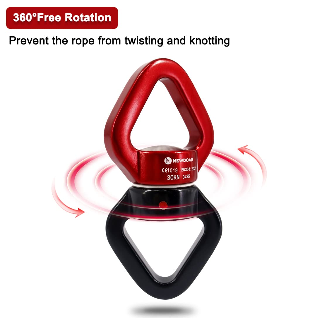 NewDoar Swing Swivel,30KN CE Certified Micro Rotator Swivel Device for Swing Aerial Dance/Yoga/Swing/Hanging Hammock/Rock Climbing Tree Arborist(Red/Black)
