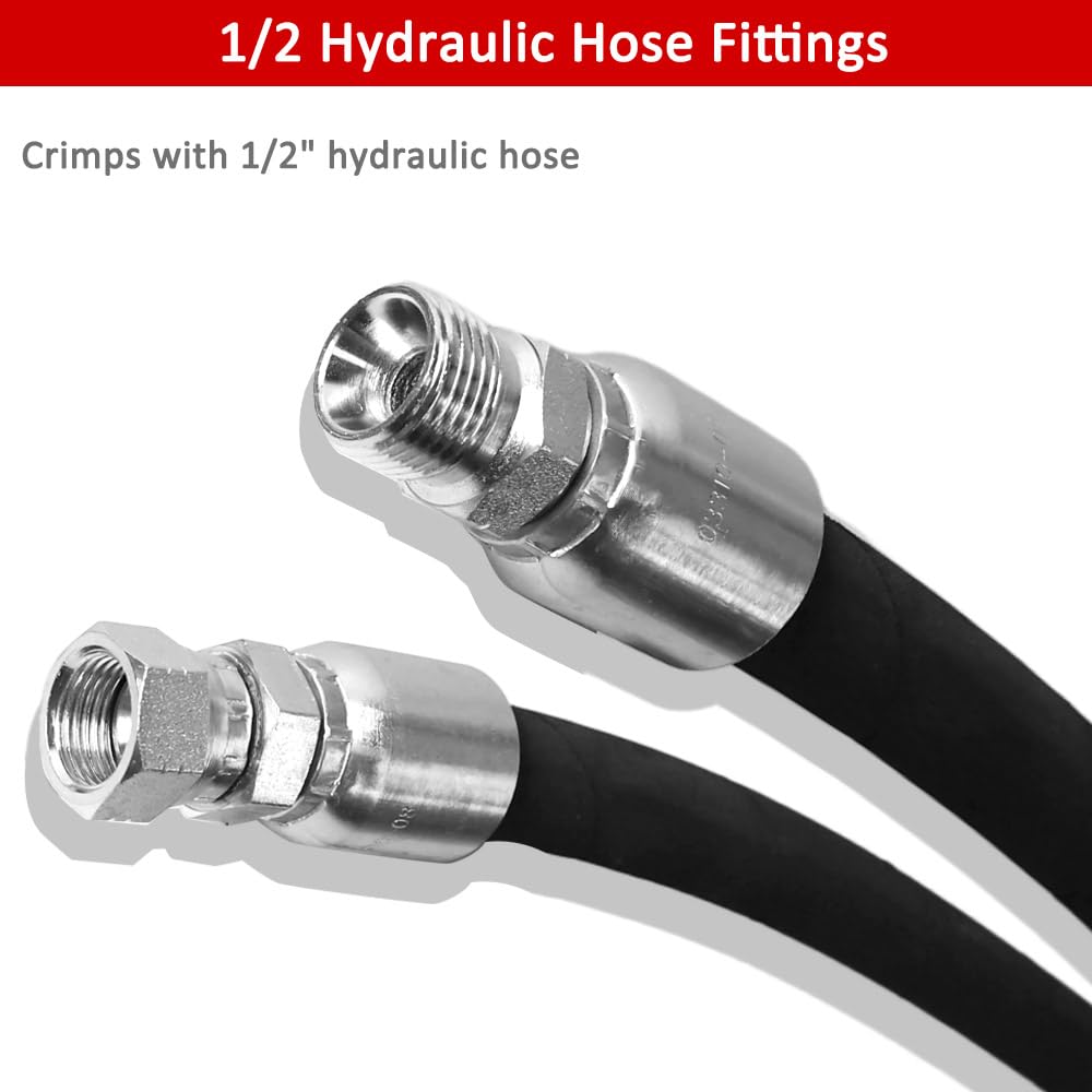 FUZIDDN 50Ft 1/2 Inch Hydraulic Hose & Fittings Kit, 20PCS JIC 37° & NPTF Fittings, 5800 PSI High Pressure Hydraulic Hose, Replacement for Excavator, Tractor, Loader Hydraulic System Repair