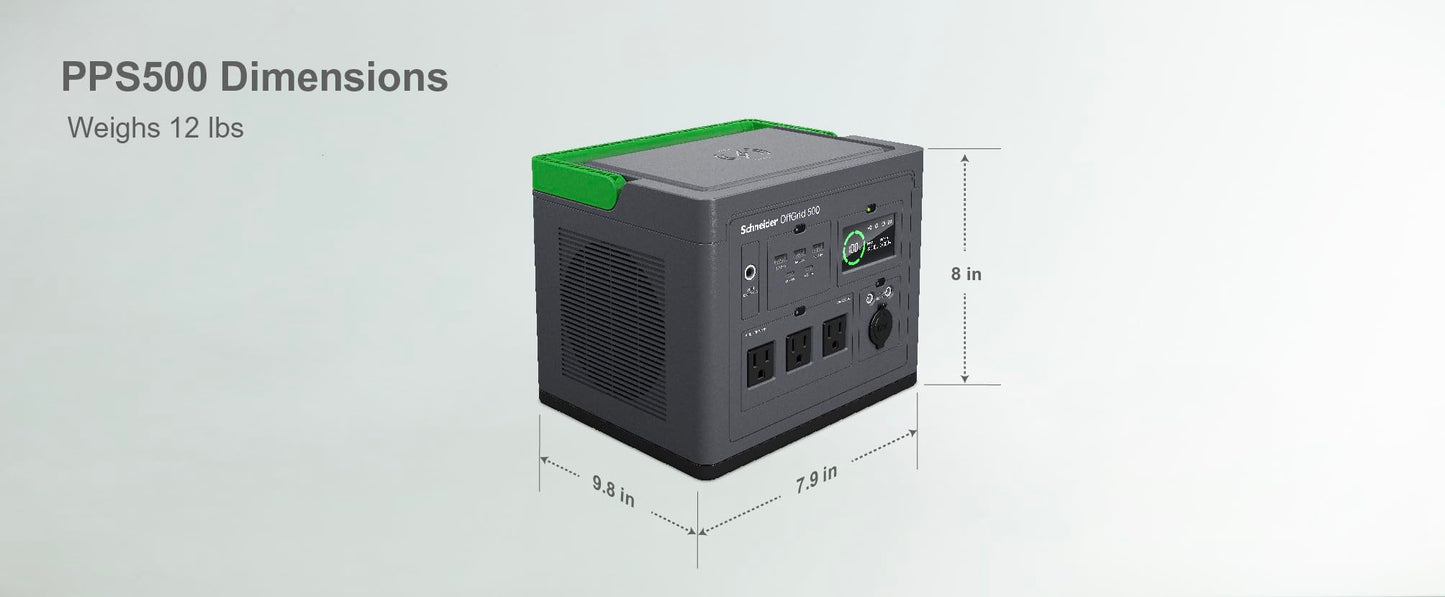 Schneider OffGrid 517Wh Portable Power Station, PPS500 Portable Solar Generator with Wireless Charging Pad, for Camping or Home