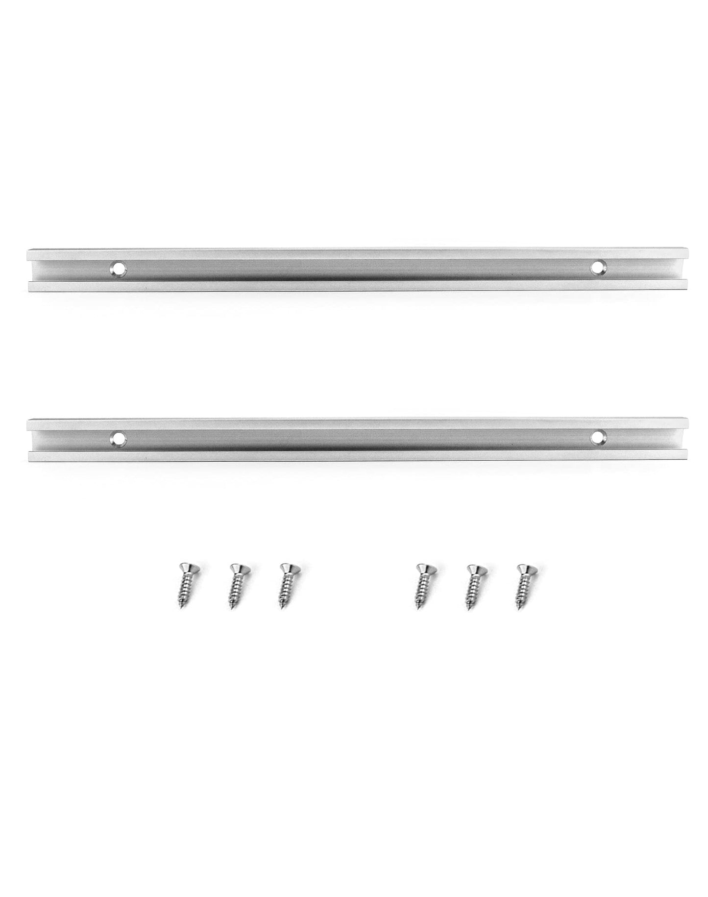 QWORK Aluminum T Track, 2 Pack 12 Inch Universal Double Cut Profile T Track, with Predrilled Mounting Holes and Screws, Woodworking and Fixtures, for Drill Press Table, Router Table
