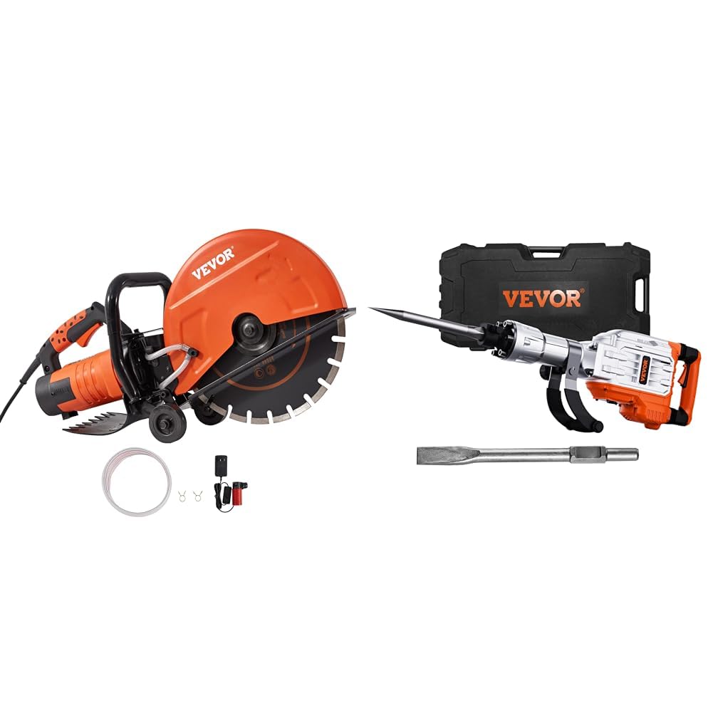 VEVOR Electric Concrete Saw, 14 in Circular Saw Cutter with 5 in Cutting Depth, Wet/Dry Disk & Demolition Jack Hammer, 3500W Jack Hammer Concrete Breaker 1900 BPM Heavy Duty Electric Jack