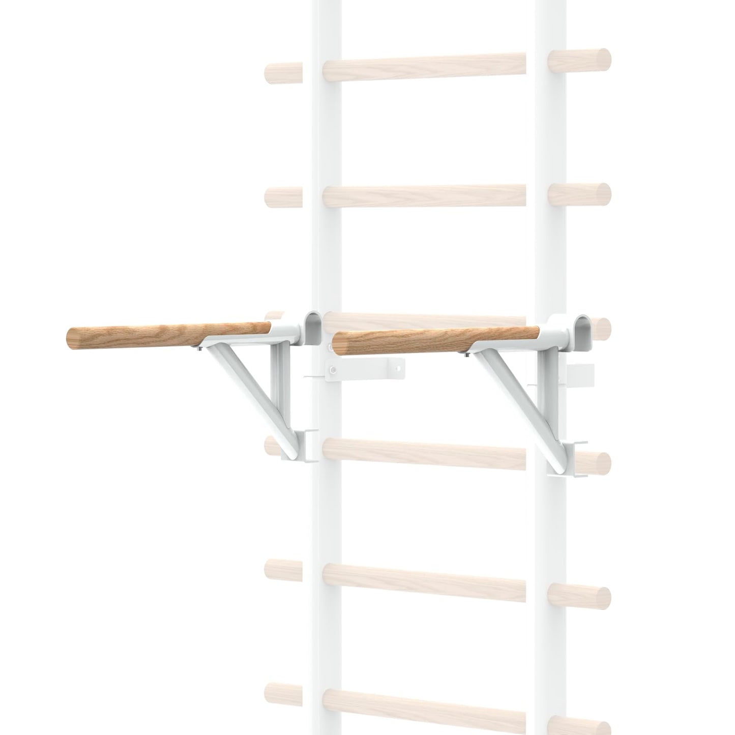 DHT Double Bar Bracket, Swedish Ladder Dip Bar Exclusive Attachment, for Home, School, Physical Therapy and Gymnastics, White