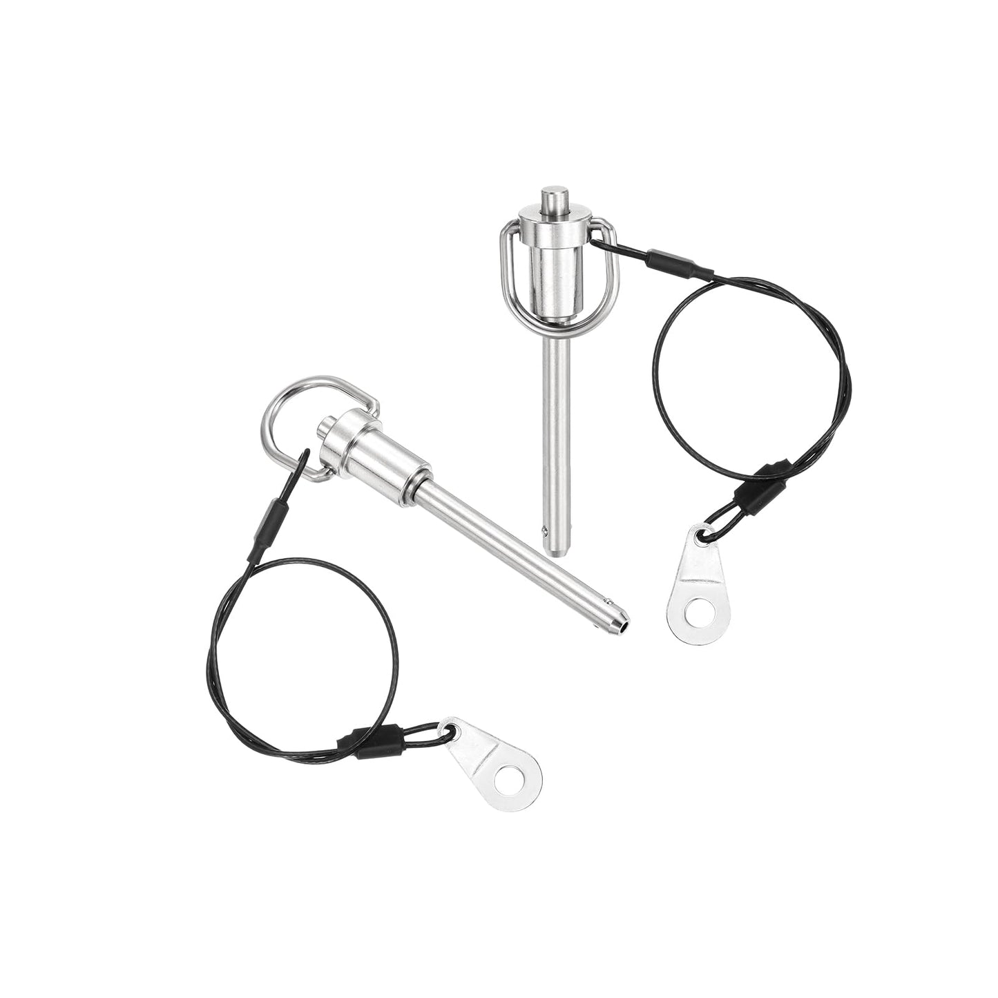 uxcell 2 Pcs Quick Release Pin, 1/4" x 2"(Dia. x L) Push-Button Ball Locking Pin 304 Stainless Steel Ring Handle Locking Pin with Wire for Audio Bimini Top Marine, Silver