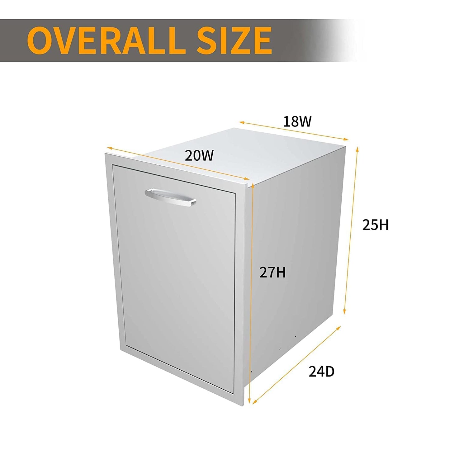 RAILEN Pull-Out Double Trash Drawer 20''Wx27''Hx24''D, Built-in Trash Drawer, Outdoor Kitchen Stainless Steel Trash Bin for BBQ Island Grill Station