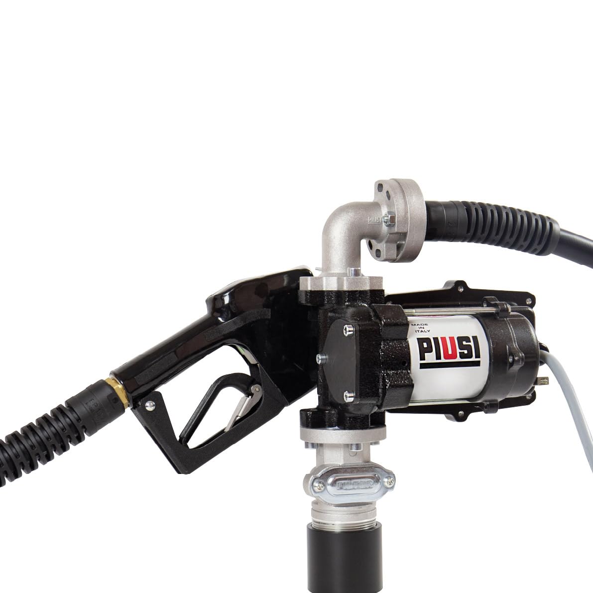 Piusi EX75 UL DC Fuel Transfer Pump KIT 12V for Diesel and Gasoline 20 GPM Flow Rate at Nozzle Equipped with 12 ft Discharge Hose, Automatic Nozzle