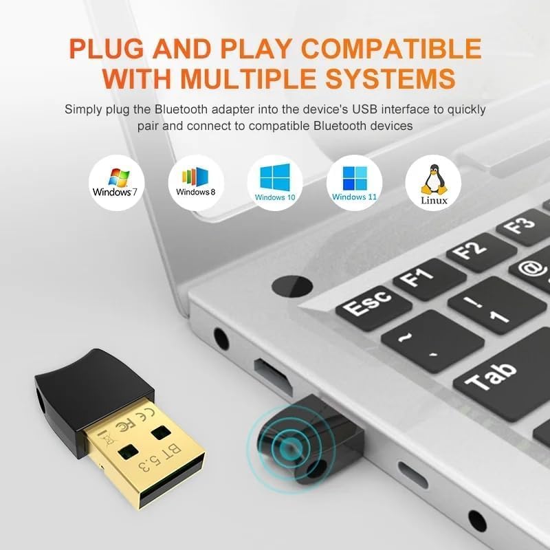 FANTIA 5.3 USB Bluetooth Dongle Adapter for PC Speaker, Wireless Mouse Keyboard Music Audio Receiver Transmitter