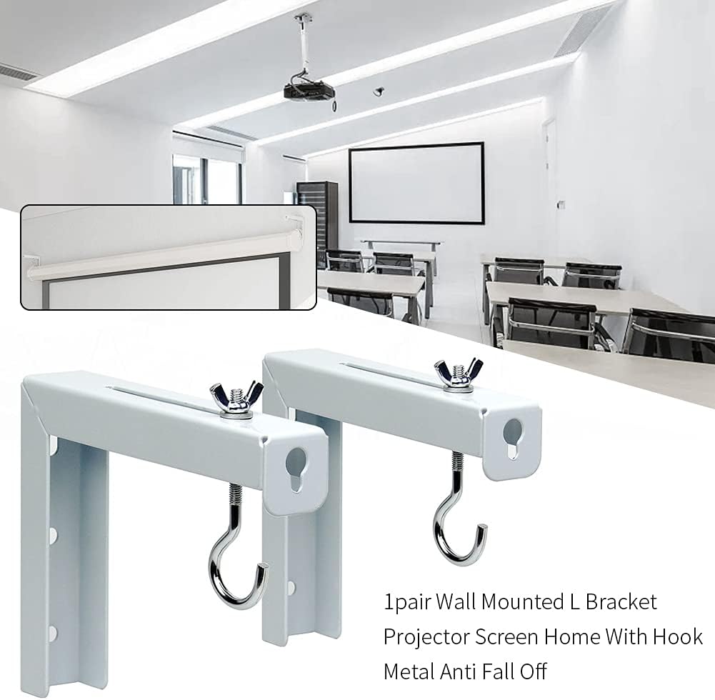XuYelora 44 lbs(Color:White) Projector Screen Wall Mount L-Brackets, Adjustable Extension with Hook Universal Projector
