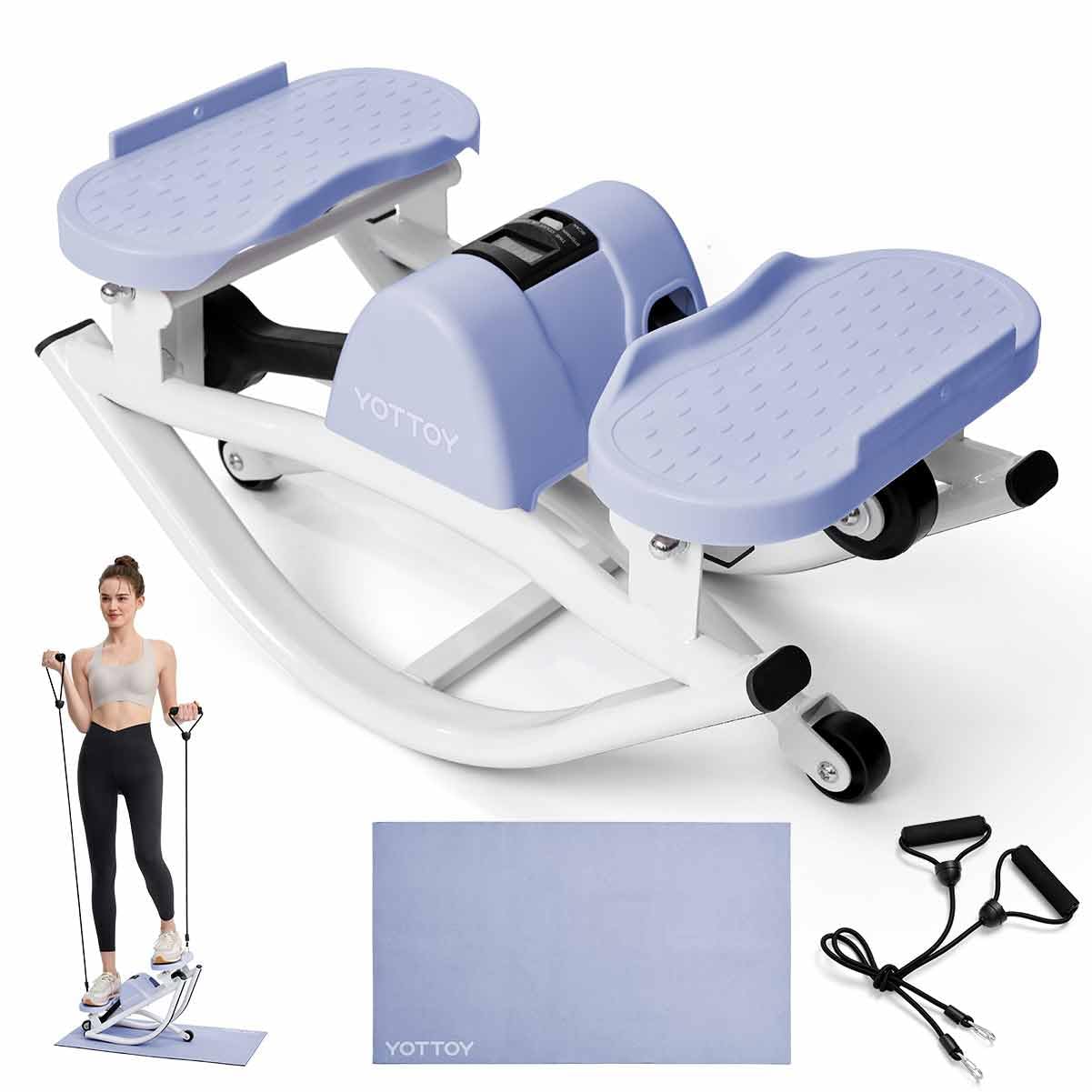 YOTTOY Lateral Rock Stepper for Exercise at Home with Digital Monitor/Resistance Bands, Portable Rocking Stepper Side to Side for Home Workout, Intense Legs & Glutes Activation & Fat Burning