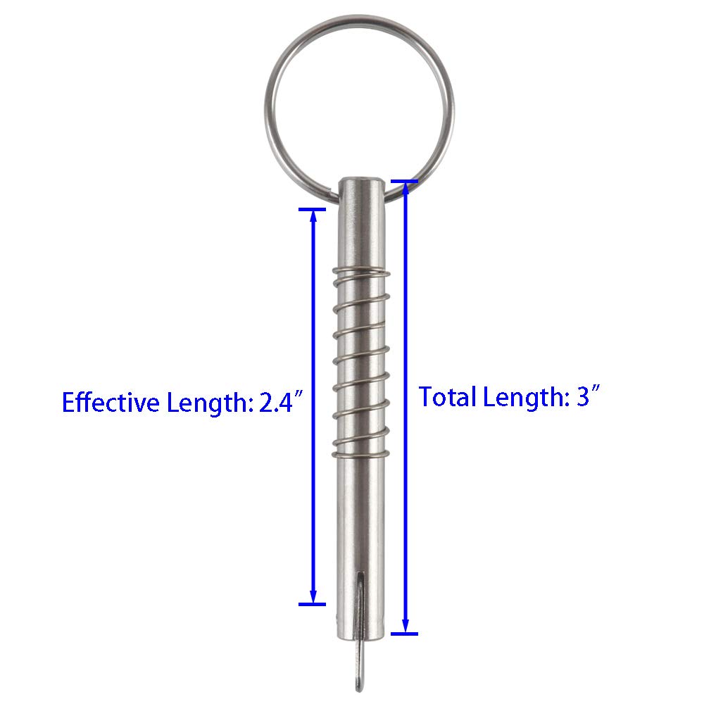 4 Pcs Quick Release Pin w/Drop Cam & Spring, Diameter 5/16"(8mm), Usable Length 2"(53mm), Overall Length 3"(76mm), Full 316 Stainless Steel, Bimini Top Pin, Marine Hardware