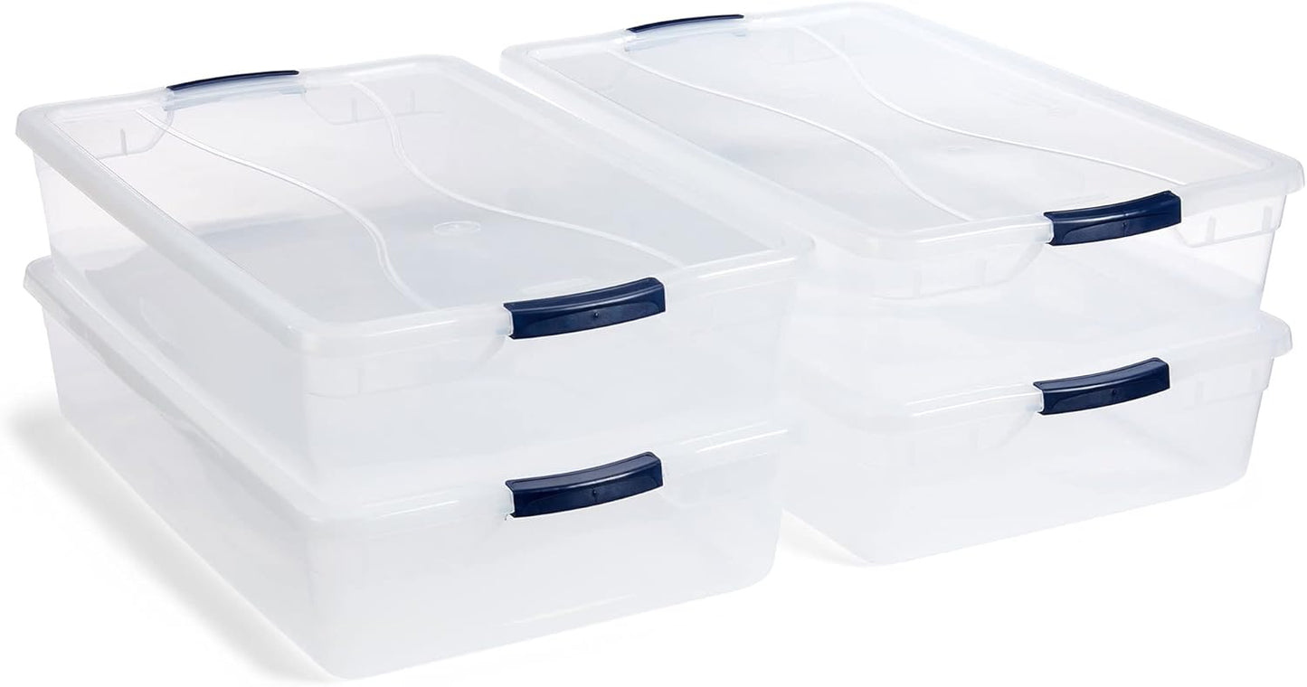 Rubbermaid Cleverstore 42 Quart Stackable Storage Bins - Clear Plastic with Lids | 4 Pack for Garage & Closet