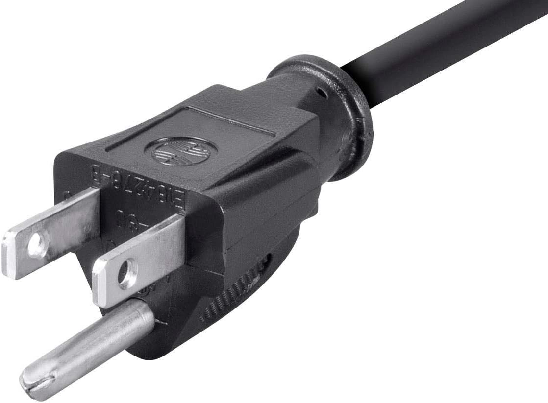 Monoprice 6ft 16AWG 3 (C13/5-15P) Right Angle Power Cord Cable w/ Conductor PC Power Connector Socket - Black