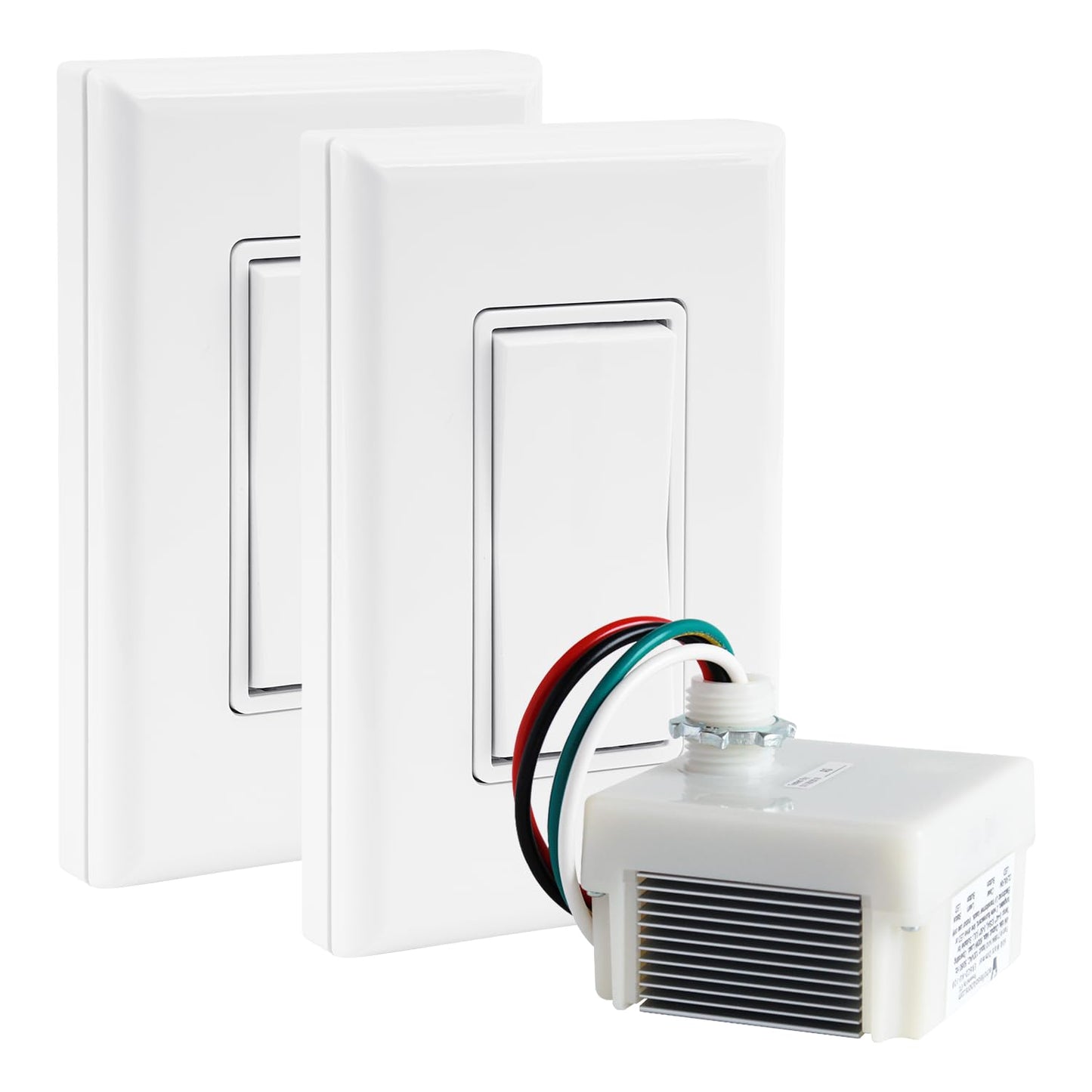 RunLessWire Battery-Free 3-Way Dimming Wireless Light Switch Kit for DIY Electrical Home 150ft Range 2 Remote Switches & 1 120VAC Dimmer Receiver – White