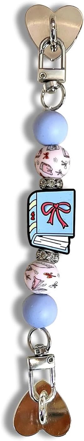 Cluksik Strap for E-book Reader, Cute Beaded Decorative E-book Reader Hand Strap Chain with Heart Clips, Blue Book