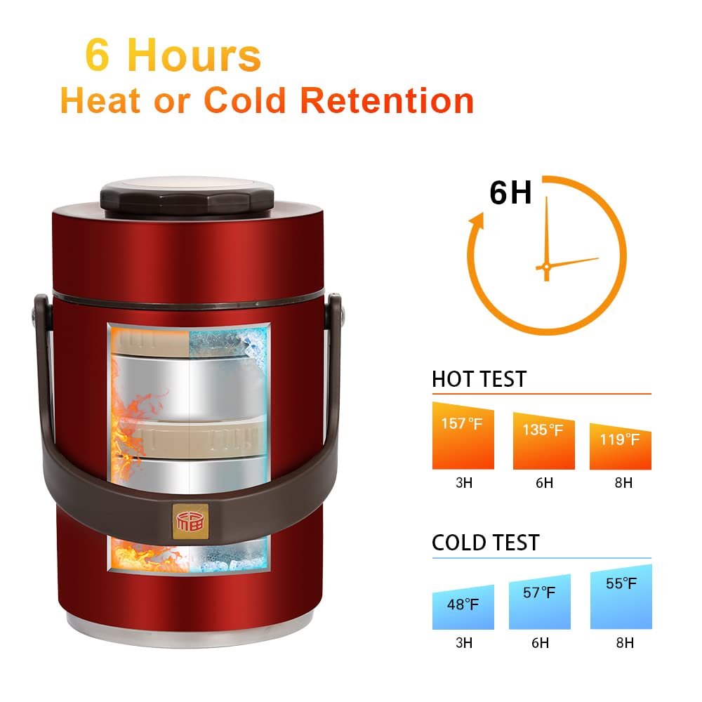 Pawovdeq 67oz Thermo for Hot Food,3-Layer Sealed Stackable Food Thermo,with Lunch Bag Soup Thermo,It Is Suitable for Daily Office Meals and Outdoor Meals (67 oz Red)