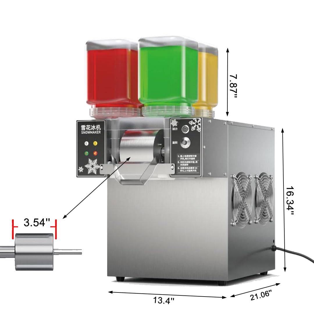 Kolice Commercial Shaved Ice Machine - 264 lbs/Day Snow Cone Maker with 4 Flavor Buckets, Automatic Ice Shaver for Restaurant Food Van Dessert Shop, Stainless Steel 750W