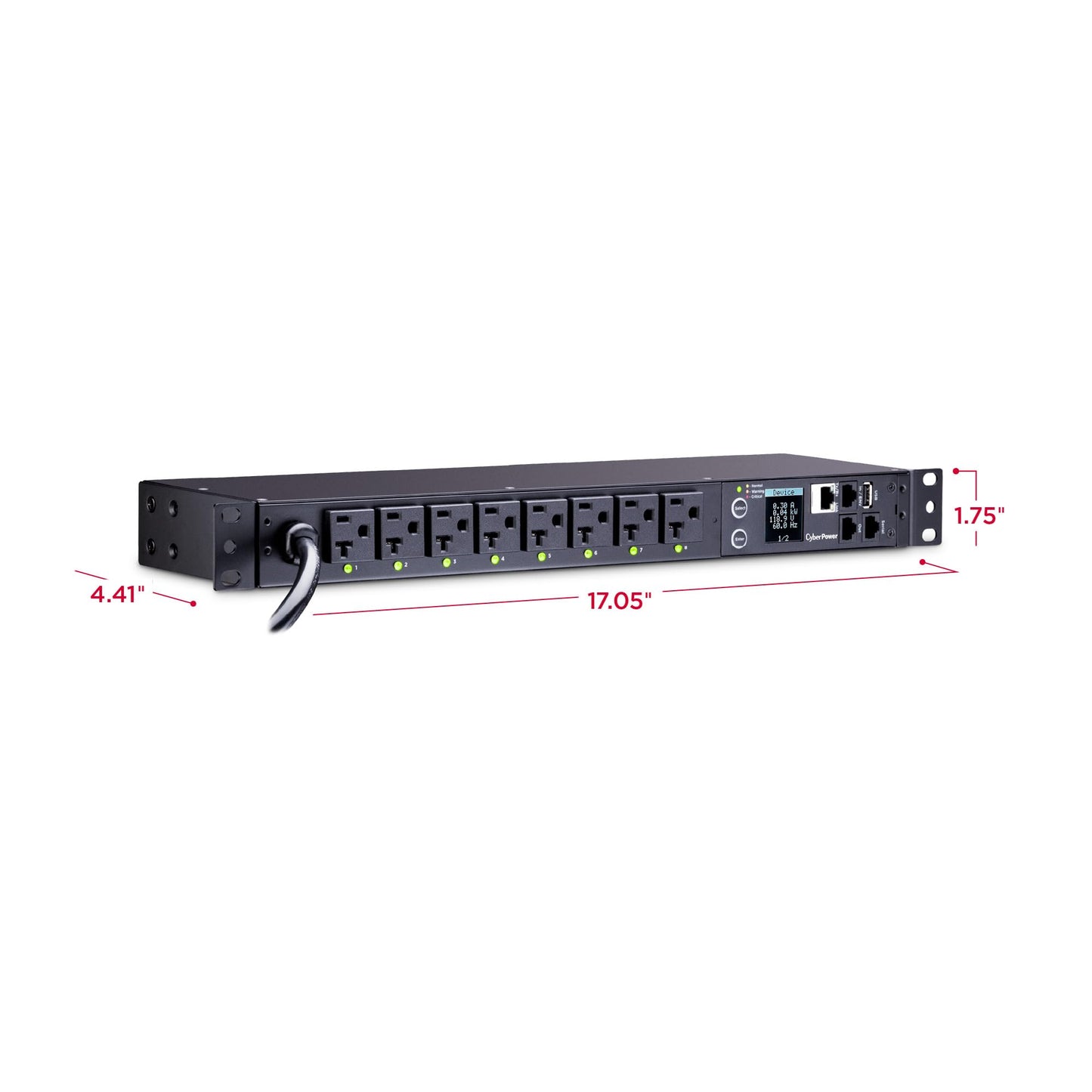 CyberPower PDU41002 Switched PDU, 100-120V/20A (Derated to 15A), 8 Outlets, 1U Rackmount