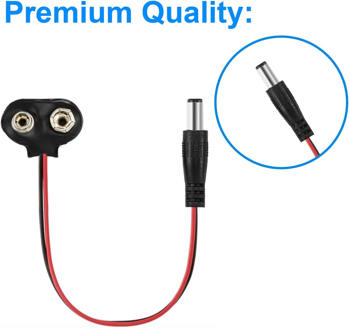 California JOS 2 Pack 9V 9 2.1mm 5.5mm Battery Clip V Battery Connector with X Male DC Plug for Arduino Electronics