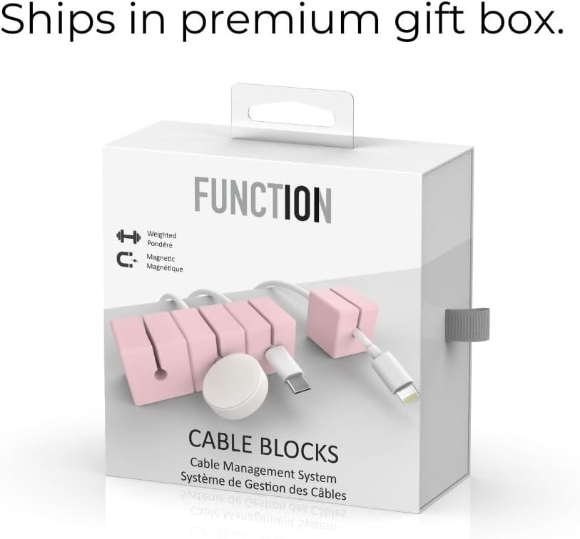 Function101 4 Pack Cable Blocks | Pink | Magnetic Weighted Silicone Cord Organizer for Desk, Home, Office, Nightstand |
