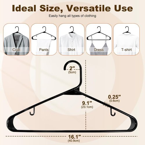 HOUSE DAY Black Plastic Hangers - 60 Pack Non-Slip Durable Coat Hangers | Lightweight Closet Organizer