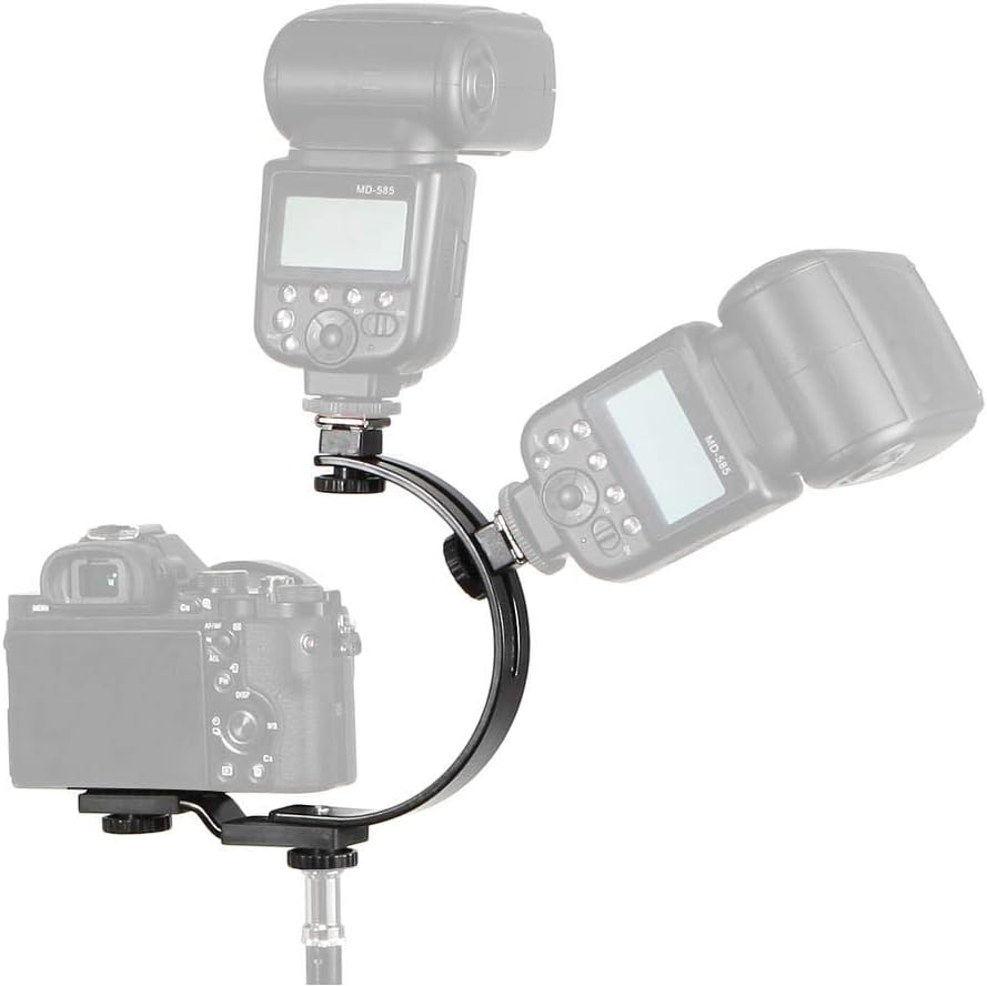 C-Shape Dual Hot Shoe Flash Mount Bracket for Cameras