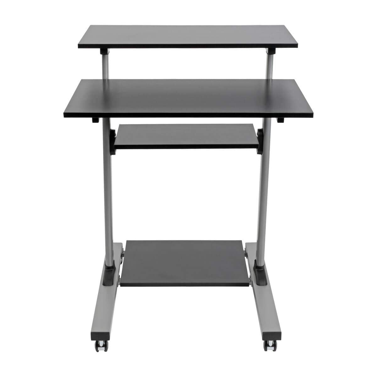 TRIPP LITE Mobile Sit Stand Desk, Height Adjustable Small Rolling Laptop Cart Workstation Workspace, 4 Shelf Storage, Home Office & School, 5-Year Warranty (WWSSRC)