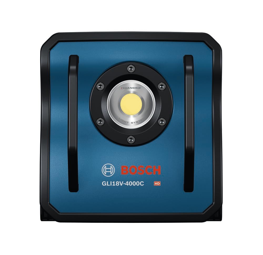 BOSCH GLI18V-4000CN 18V Bluetooth LED Floodlight - 4,000 Lumens, Remote Control, Durable Metal Body, Adjustable Brightness & Long Runtime - Perfect for Job Sites & Outdoors (Bare Tool)