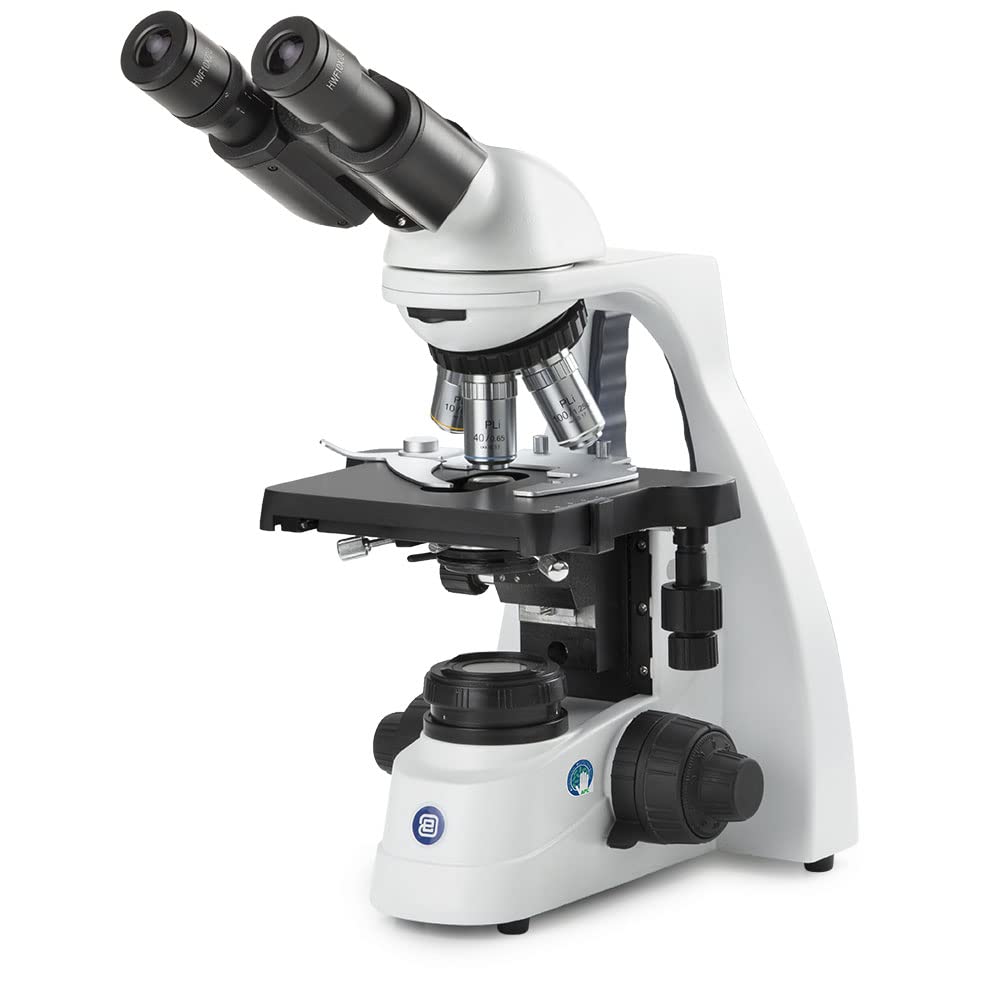 bScope Binocular Compound Microscope, HWF 10x/20mm Eyepieces and Quintuple Nosepiece with Plan PLI 4/10/S40/S100x Oil Infinity Corrected iOS Objectives Globe Scientific | Euromex