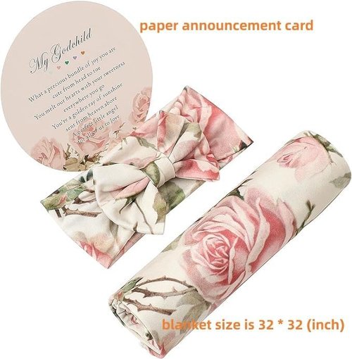 Galabloomer Baby Girl Receiving Blanket Set - Vintage Flower Swaddle & Headband for Newborns