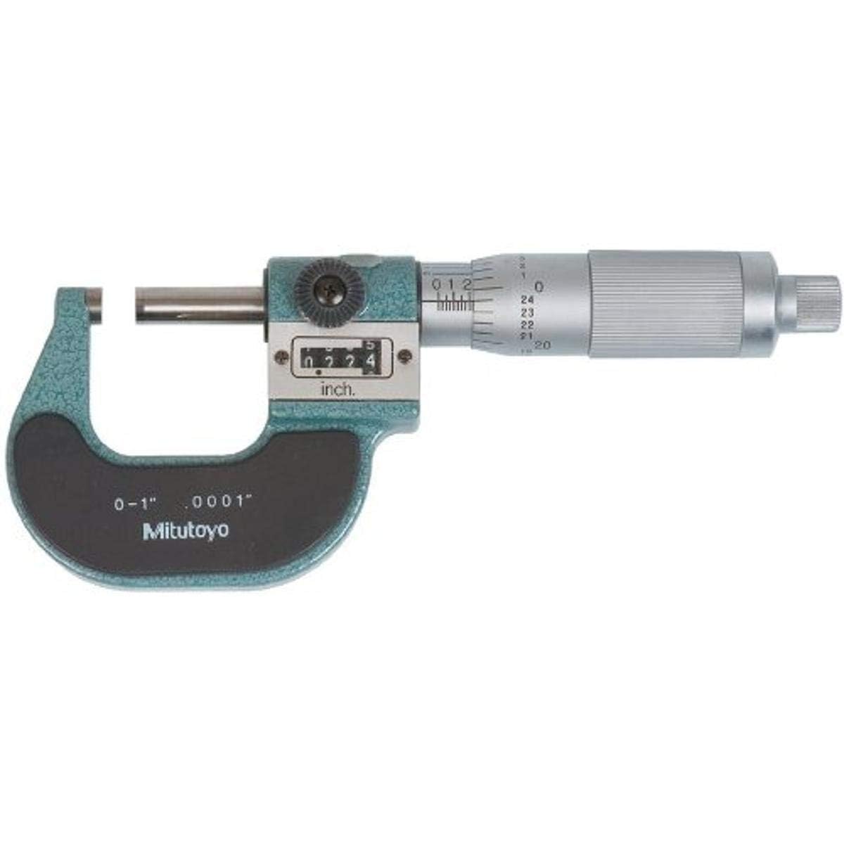 Mitutoyo 193-211 Digit Outside Micrometer, 0-1" Range, 0.0001" Graduation, ±0.0001" Accuracy, Inch Vernier Scale with Digit Counter, Friction Thimble, Carbide Measuring Faces for Precise Measurements