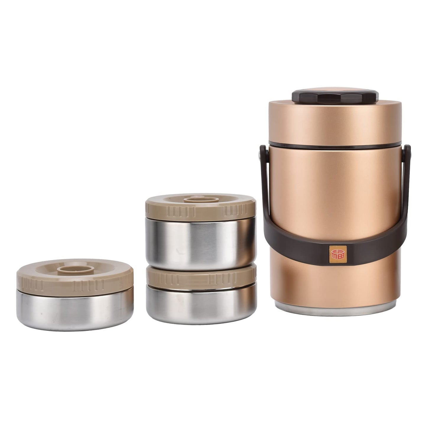 Estink 2000ml Vacuum Insulation Lunch Box 3 Layer Lunch for Hot Food, 304 Stainless Steel Thermal Lunch Box Insulated Food Jar Insulated Food Container (Gold)