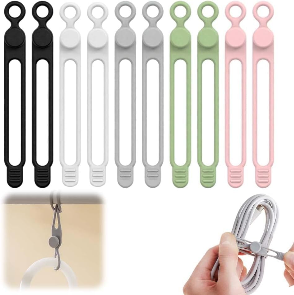 10Pcs 2026 (10pcs) Silicone Cable Ties, New Data Cable Organizer, Silicone Cable Ties Cable Management Organizer, Cable