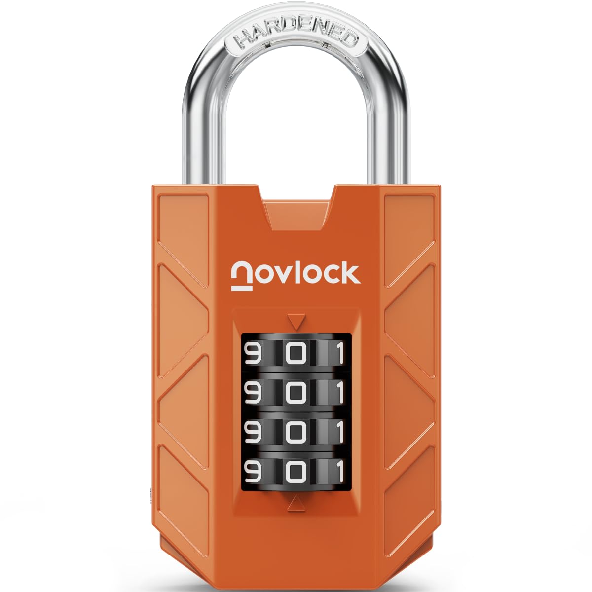 NOVLOCK Combination Lock for Locker, 4-Digit Padlock with Code for Gym, School, Home & Work, 1-Pack, Orange