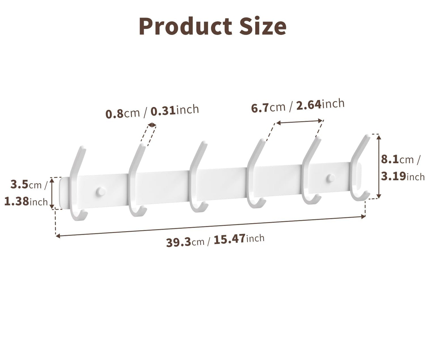 GWAAZXGZ Coat Rack Wall Mount Hooks - 15 Inch Matte White Metal 6-Hook Organizer Wall Mounted, Modern Kids Room, Entryway & Bathroom Hanger for Beach Towels, Coats, Purses, Bags (1 Pack)