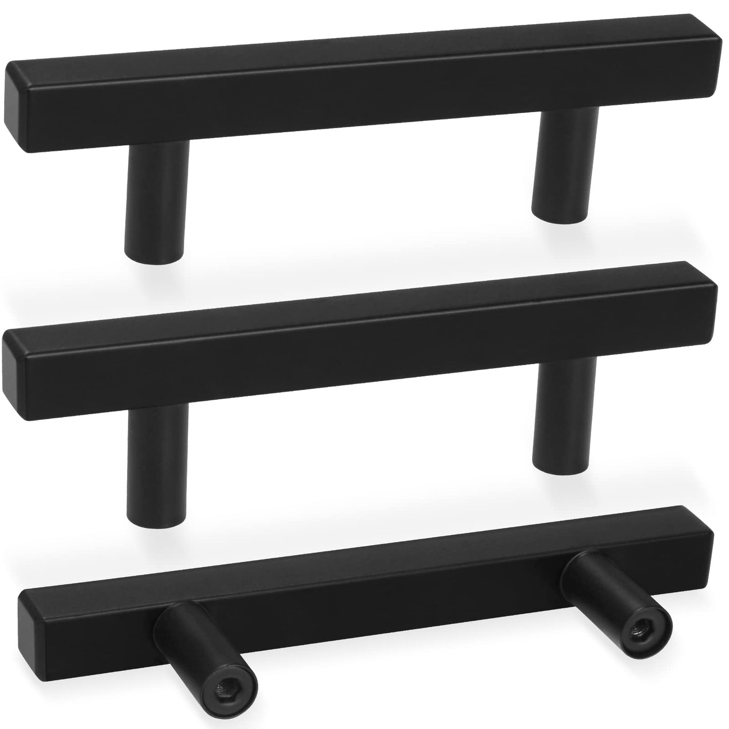 AEEKEL 30 Pack Square Cabinet Handles Matte Black Drawer Pulls 5" Length, 3" Hole Center Kitchen Handles for Cabinets Pulls, Stainless Steel Cabinet Hardware for Bedroom Bathroom Office
