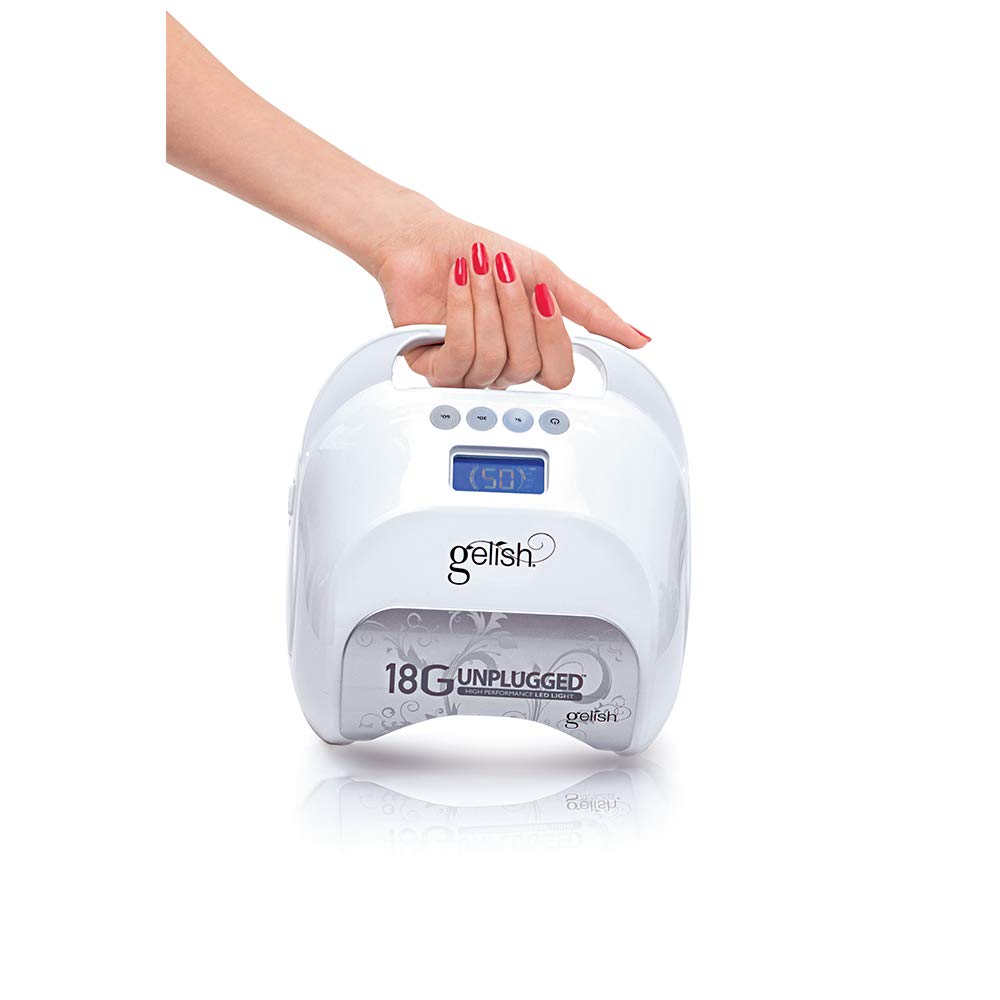 Gelish 18G Unplugged LED Light - Portable, Rechargeable, 36W, White & Silver, Intelligent Power Assist, Motion Sensors, Timer, Magnetic Tray, Ergonomic Design Gel Lamp, Nail Lamp, Gel Nail Light