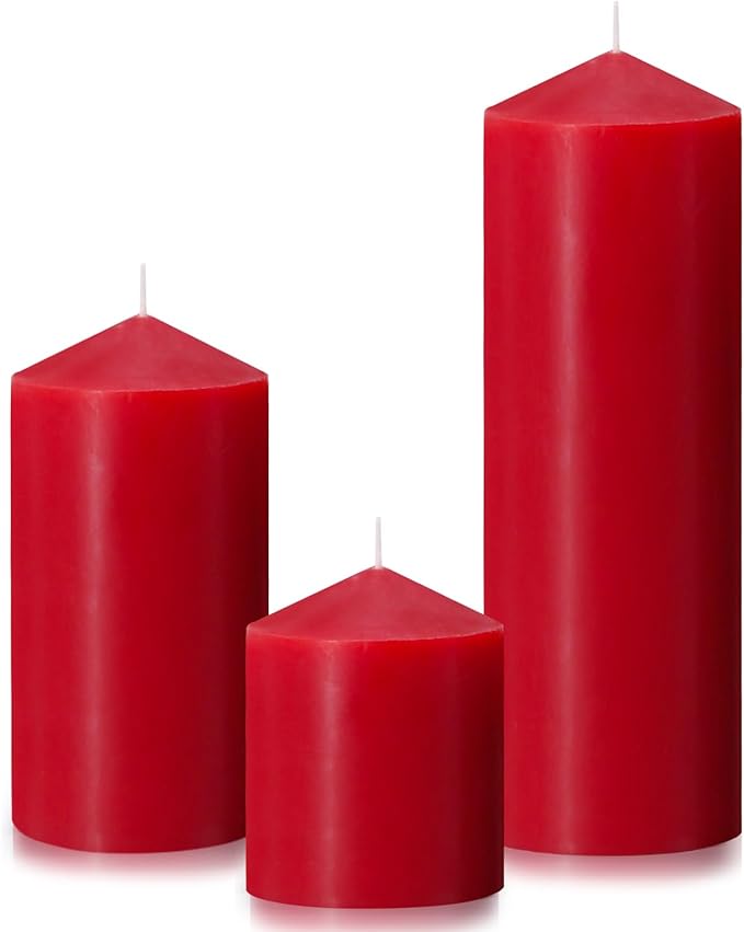 Pillar Candles 3 x 4, 6, and 8 inches, Large Handmade Candles Set of 3, Red Decorative Candles for Wedding, Home Decoration, Dinner, Church