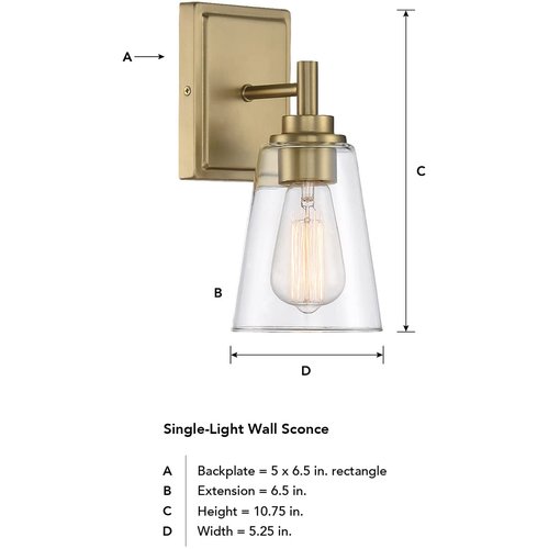 DESIGNERS FOUNTAIN Westin Wall Sconce Light, 10.75 Inch Lighting Fixture for Bedroom, Bathroom and Entryway, Brushed Gold, 95701-BG