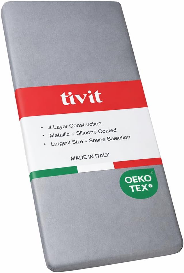 TIVIT Ironing Board Cover - Scorch Resistant AlumiTek Coating & Thick Padding, 59x22 - Made in Italy