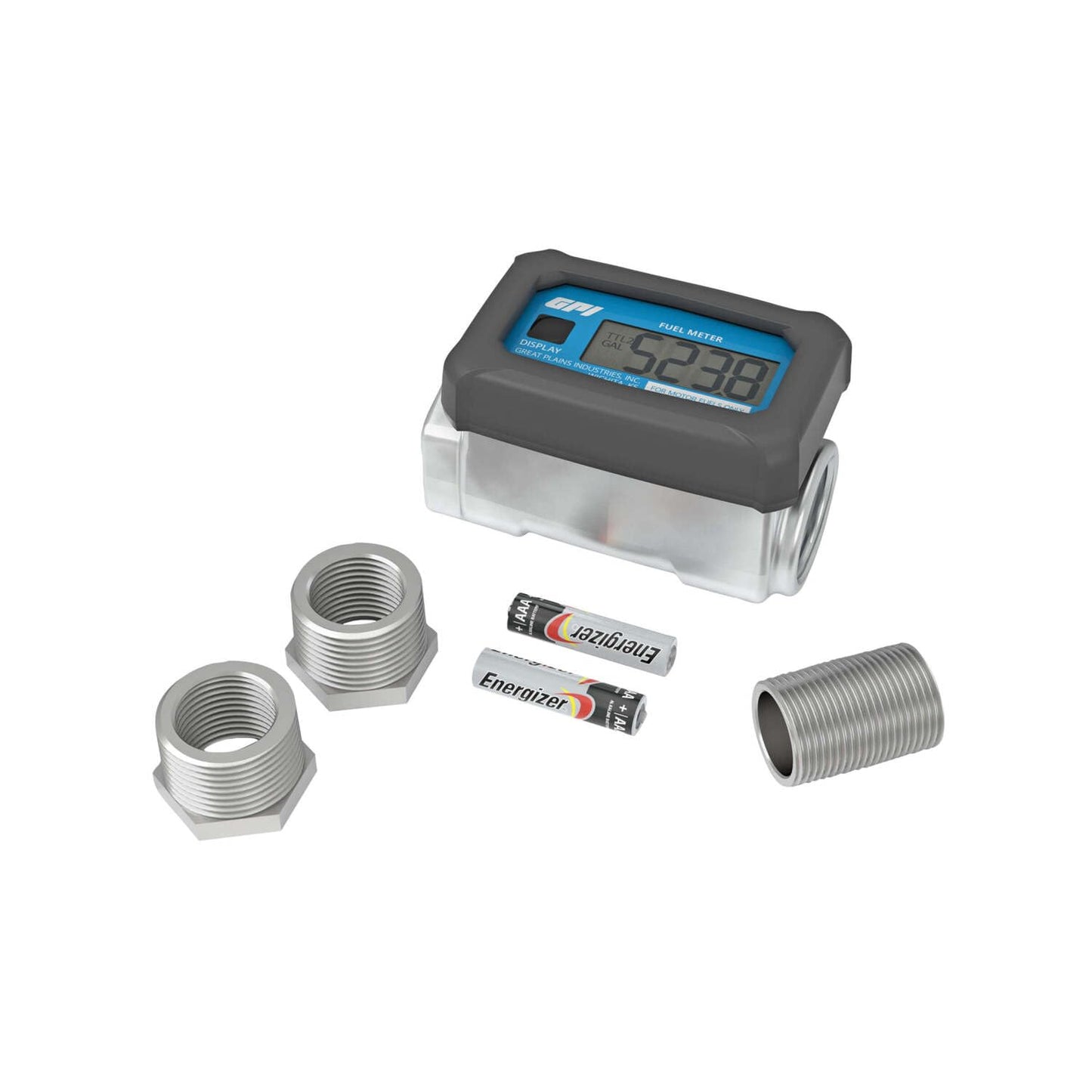 GPI - 01A Series Turbine Flow Meter for Fuel, Aluminum Body with Battery Powered Digital Display, 3-30 GPM (113255-1)