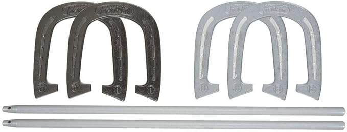 Franklin Sports Horseshoes Set - Metal Horseshoe Game Set for Adults + Kids - Official Weight Steel Construction - Beach + Lawn Outdoor Game Set - Advanced Set