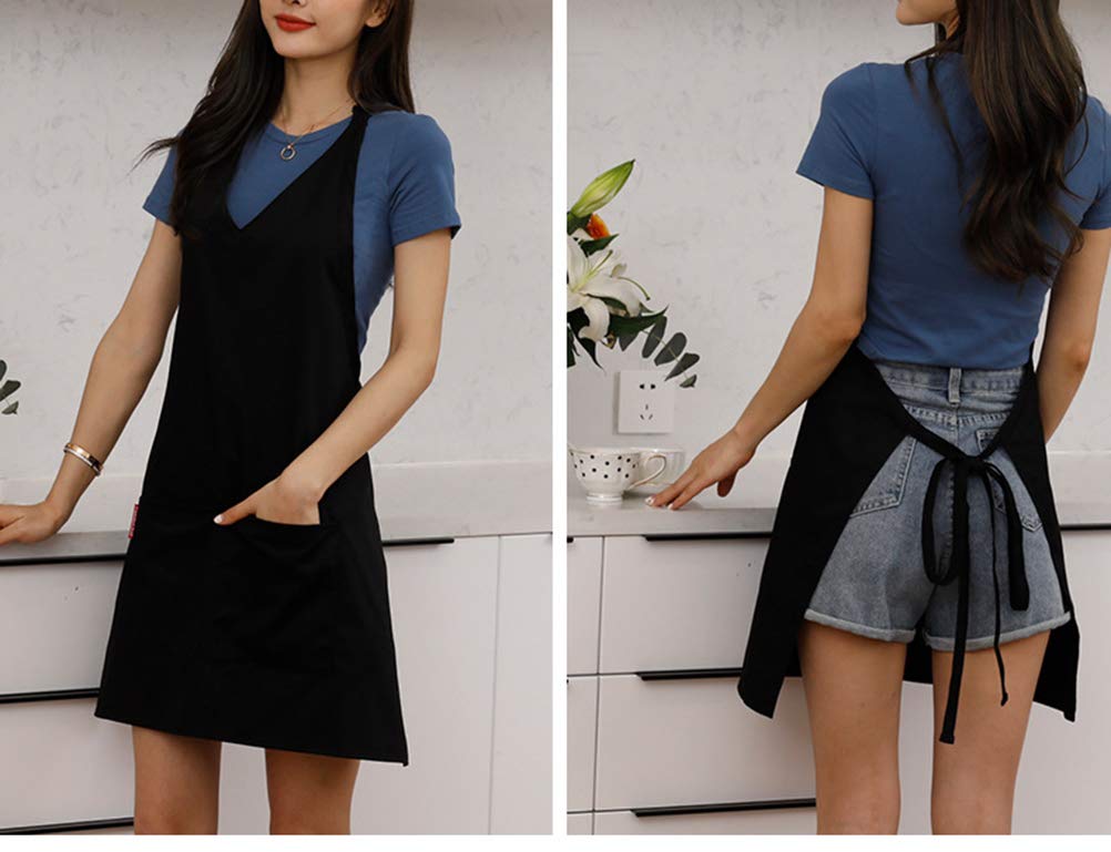 losofar Unisex Black Kitchen Chef V-neck Apron Adjustable Neck Straps Durable BBQ Cooking Works Aprons with Pockets (black)