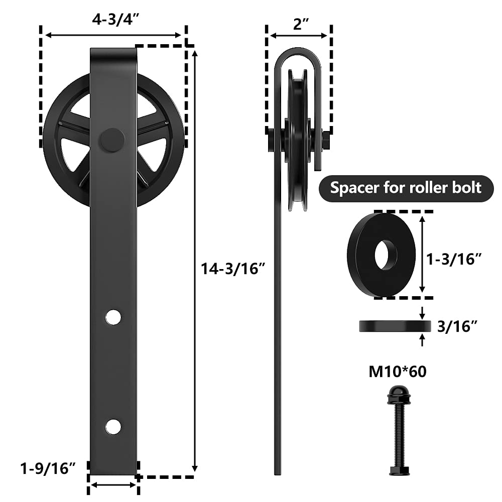 skysen Sliding Barn Door Hardware Roller Set Black (Spoke Wheel Hanger Set)