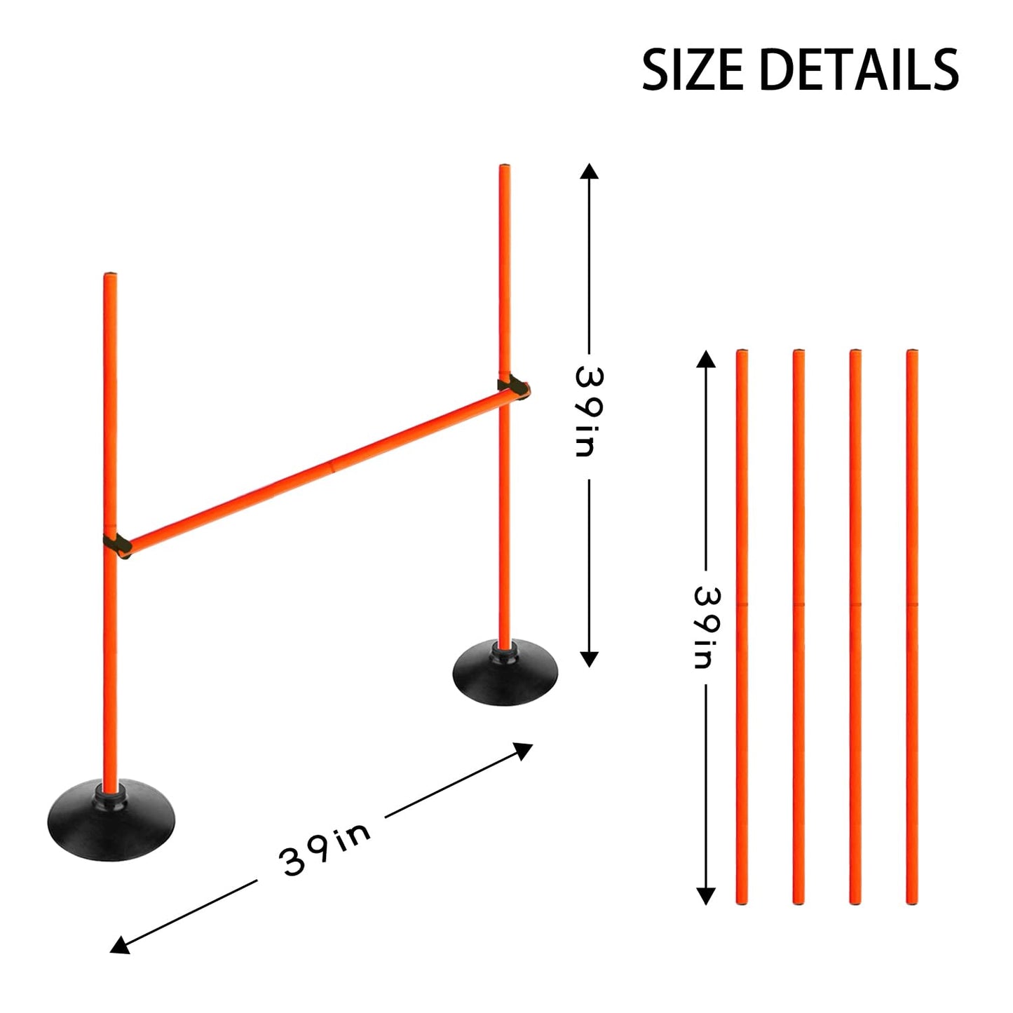 Voodans Orange Adjustable Height Agility Hurdle Set Multi-Function Soccer Trainning Pole Set Coaching Sticks with Rubber Base (Pack of 3, 3.3 FT)