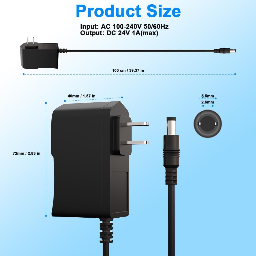 ENGFYADSY 24V 1A 24V 1A 2.5mm 5.5mm 24V 24W Power Supply Adapter AC to DC with X Plug for LED Strip Lights/Cable