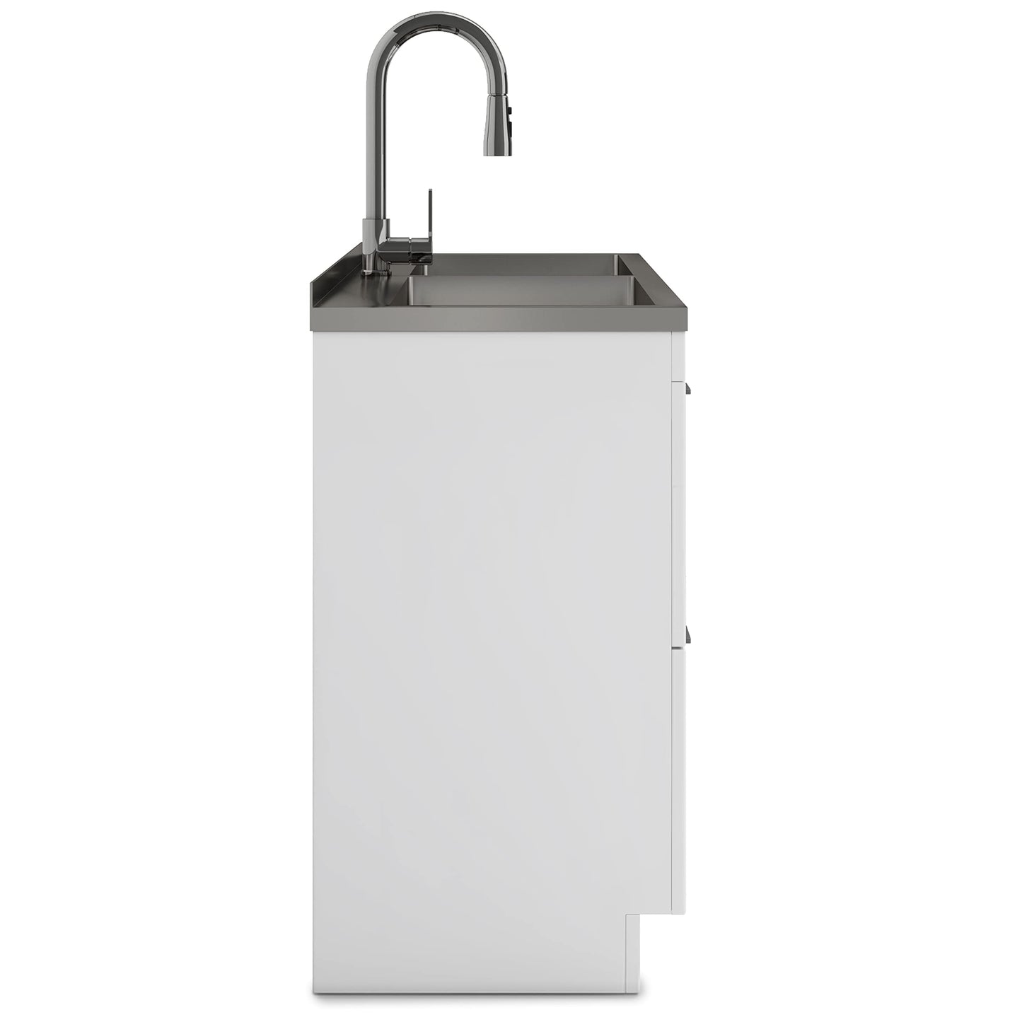 SIMPLIHOME Modern Wide Shaker All-in-One 46 inch Wide Utility Sink and Laundry Cabinet in Pure White Finish, Transitional Stainless Steel Sink Cabinet for Laundry Rooms with High-Arch Chrome Faucet