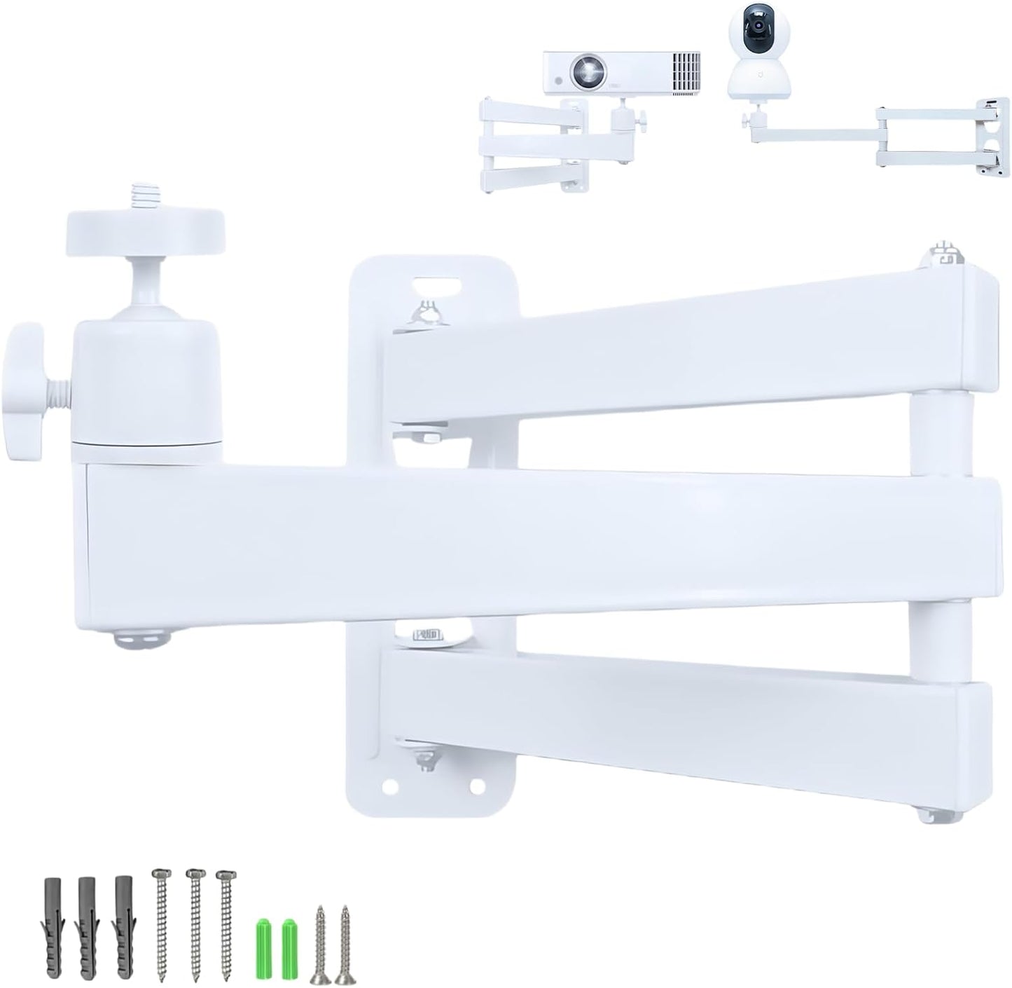 1/4" 360 (7.87"+7.87" 1/4" Foldable Projector Wall Mount | White Heavy-Duty | Screw | Rotatable | Universal for Mini