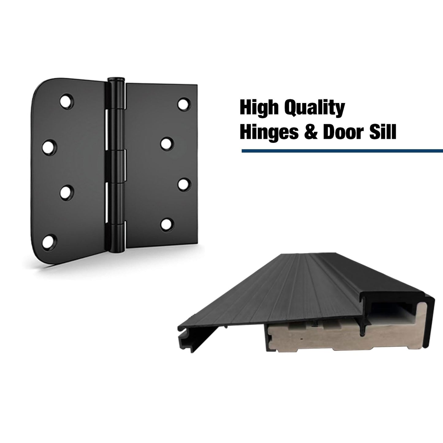 KEIKI 36" x 80" Fiberglass Entry Door, Right Hand Inswing Front Door with Antique Black Finish, 4-9/16" Vinyl Frame, Durable Knock-Down Frame for Residential & Commercial Use, Black